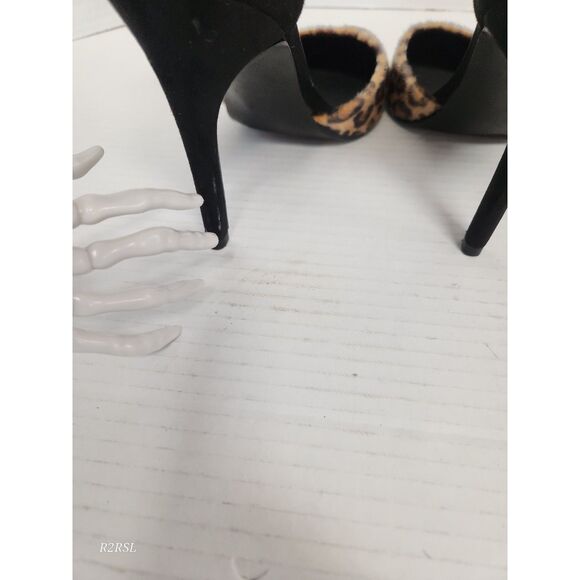 Apt 9 Black w/Leopard Print Faux Fur Heels Women's size 7.5 - Picture 6 of 10
